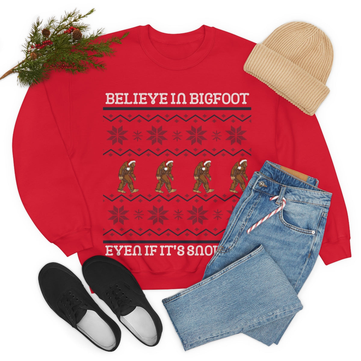 Bigfoot Christmas Sweater Style Sweatshirt