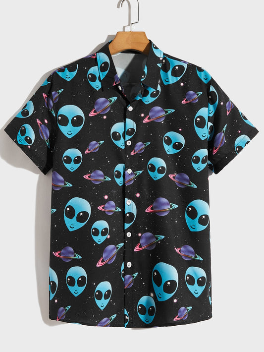 Alien Print Hawaiian Shirt