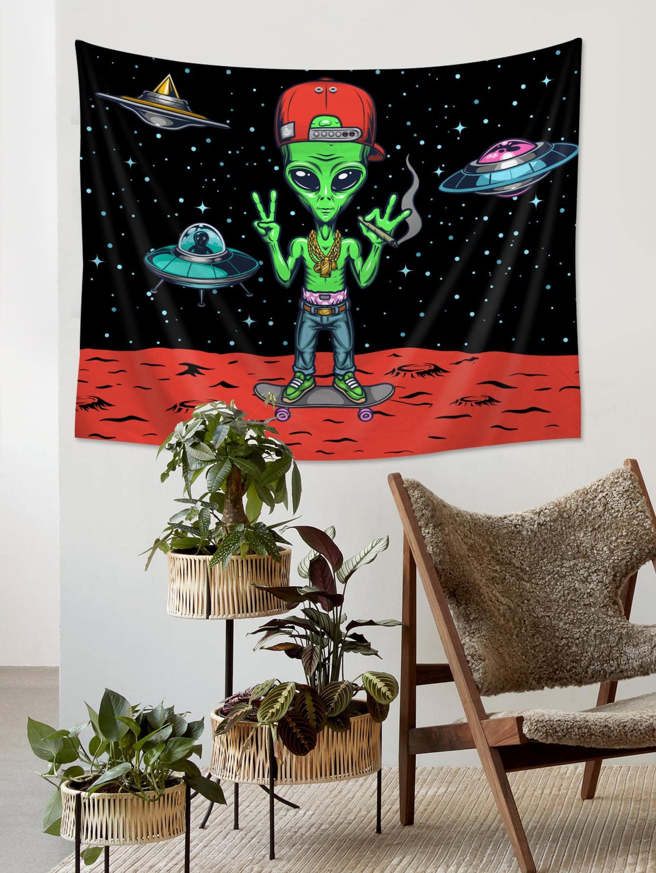 Alien Skater On The Moon Tapestry