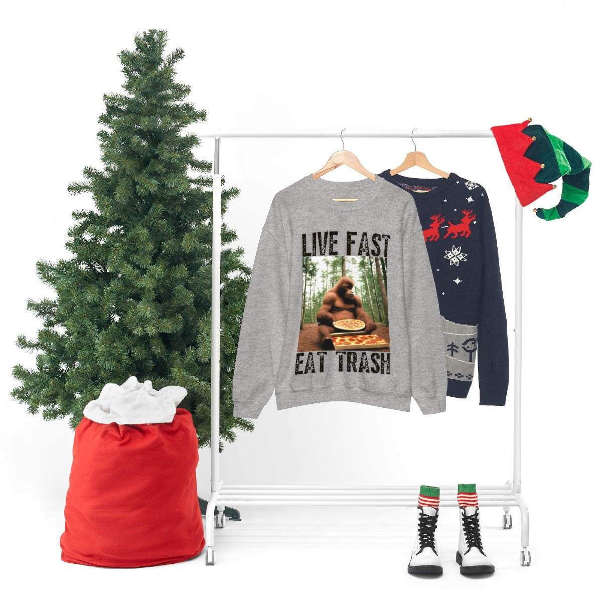 Bigfoot Eats Pizza 'Live Fast Eat Trash' Sweatshirt