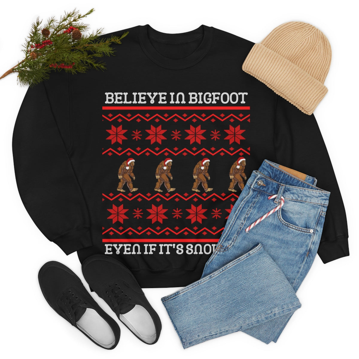 Bigfoot Christmas Sweater Style Sweatshirt