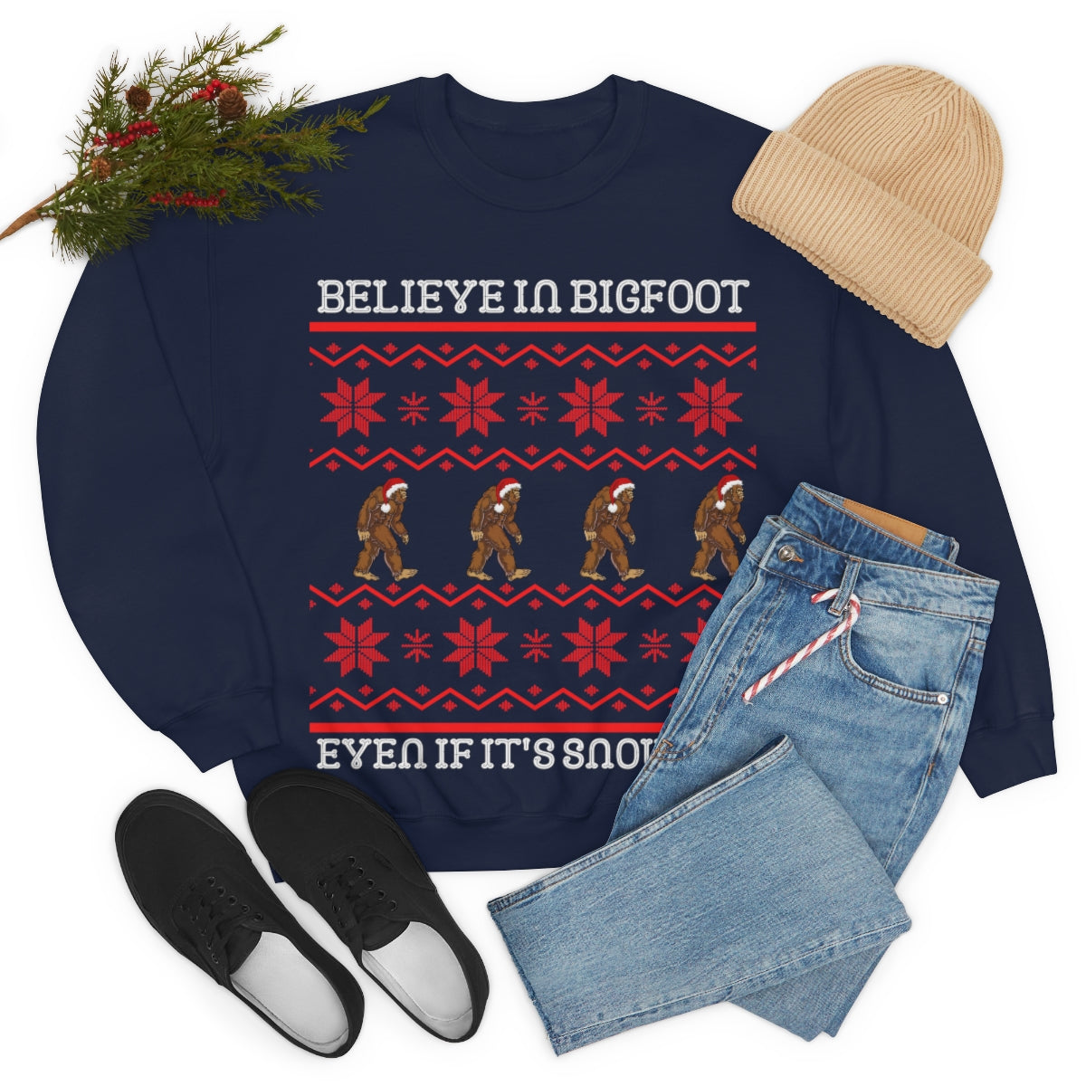 Bigfoot Christmas Sweater Style Sweatshirt